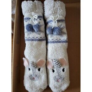 Cuddl Duds Sherpa Lined Critter Socks, Womens Size 4-10 Unicorn White